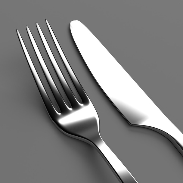 Fork and knife on grey - Foto, Imagem