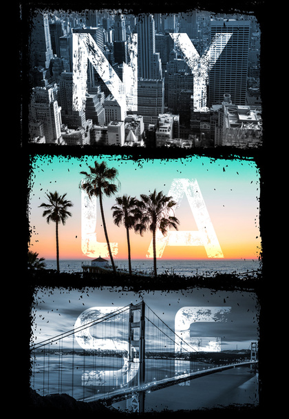 Νέα Υόρκη Λος Άντζελες, Σαν Φρανσίσκο αφίσα τυπογραφίας - Φωτογραφία, εικόνα