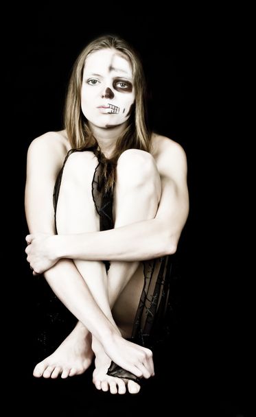 Zombie woman in black dress - Фото, зображення