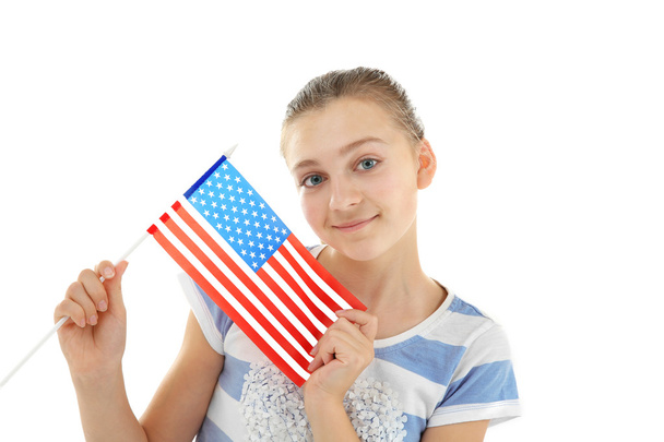 Teenage girl and American flag  - Fotografie, Obrázek