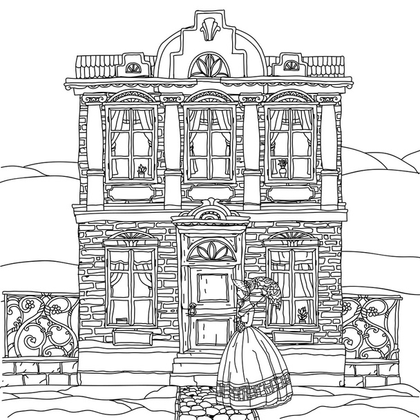 Schwarz-weiße Illustration eines Hauses. Vektor. - Vektor, Bild
