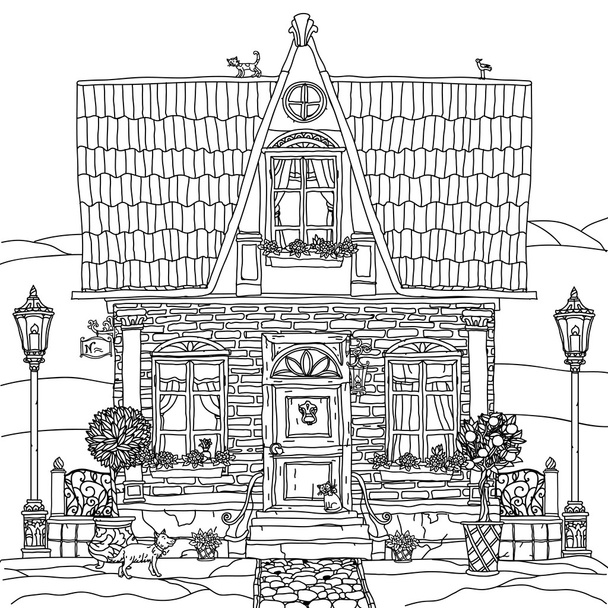 fachada de una casa con flores
 - Vector, imagen