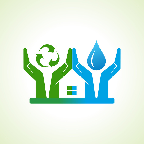 hand with water drop and recycle icon make a home stock vector - Vettoriali, immagini