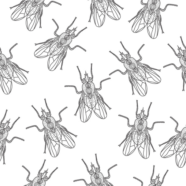 Mosca insecto textura sin costuras. Papel pintado de mosca, fondo. Doodle, estilo sketch. Diseño moderno. Ilustración vectorial
 - Vector, Imagen