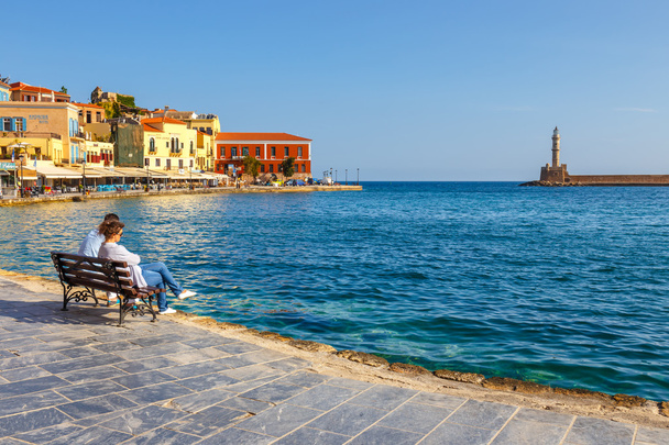 Chania, Crete - 25 Maj, 2016: Morning view of the old port in Chania, Greece. Chania is the second largest city of Crete - Фото, зображення