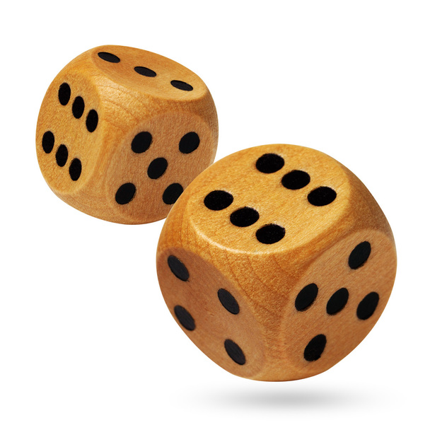 A pair of rolling wooden dices isolated on white - Photo, Image