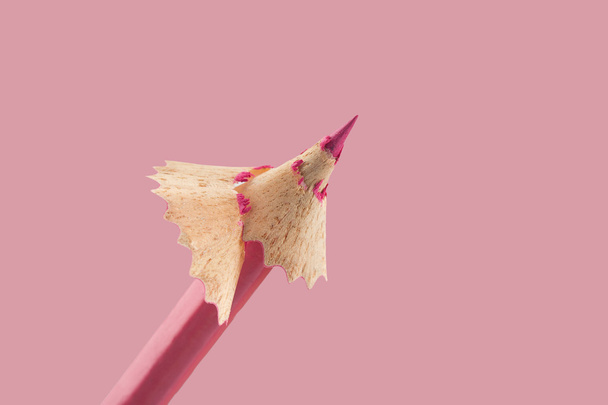 Pink pencil with shaving on top - Foto, imagen