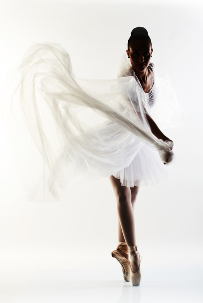 Ballerina performing a dance against a white background - Фото, изображение