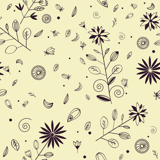 Seamless hand drawn floral pattern with violet ink elements - Vettoriali, immagini