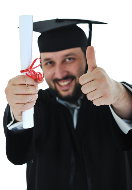 podekscytowany absolwent w sukni - Zdjęcie, obraz