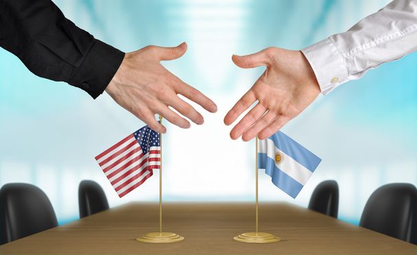 Stanach Zjednoczonych i Argentynie dyplomatów drżenie rąk do uzgodnienia deal, część renderowania 3d - Zdjęcie, obraz