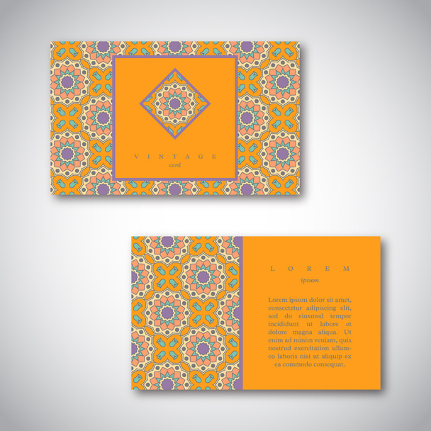 Set of cards, flyers, brochures, templates with hand drawn flower mandala pattern. Vintage decorative elements, oriental design. Indian, asian, arabic, islamic, ottoman motif.Vector illustration. - Vecteur, image