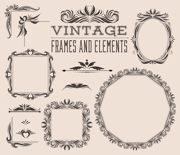 Set of empty vector monochrome frames, corners and borders - Vector, Image