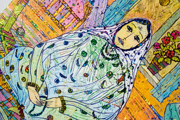 Anwendung von farbiger Folie, orientalische Frau, die arabische Frau, ein  - Foto, Bild