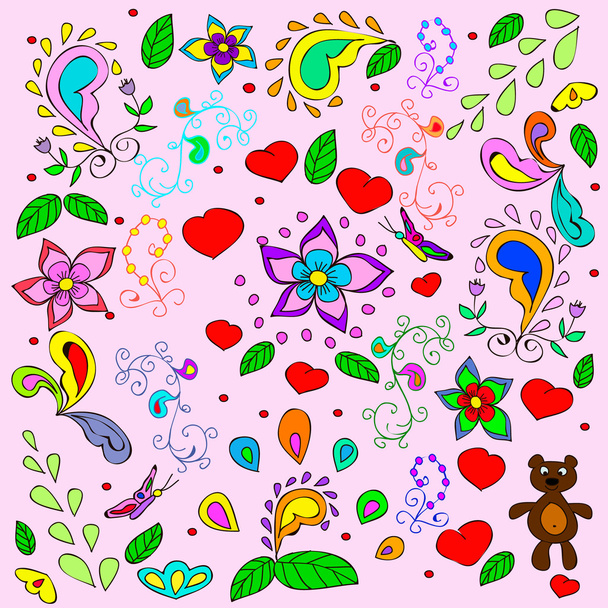 Children's summer background with bears and hearts, swirls,  can be used for wallpaper, pattern fills, web page background,surface textures/ - Fotografie, Obrázek