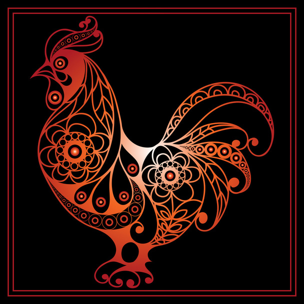 Graphic illustration with a fiery cock 3 - Vetor, Imagem