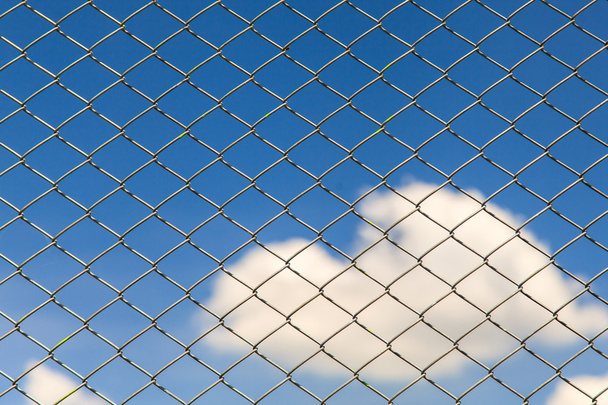 Przewodowe ogrodzenia na tle błękitnego nieba - Zdjęcie, obraz