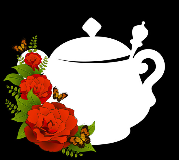 Vector illustration of vintage ceramic tea pot with beautiful flowers - Wektor, obraz