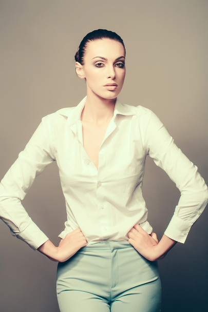 pretty stylish woman in white shirt - Photo, Image