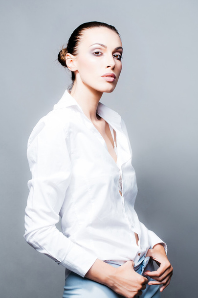 pretty stylish woman in white shirt - Valokuva, kuva