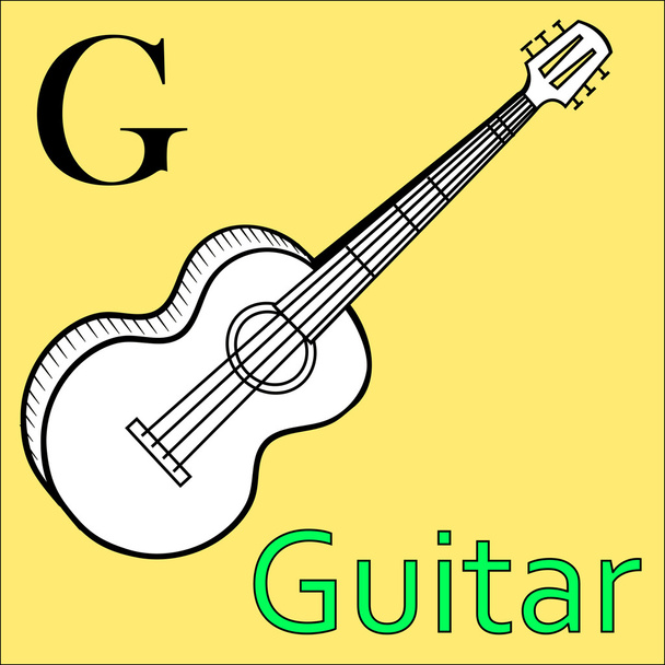 Lettre G. Alphabet vectoriel. Livre à colorier guitare
 - Vecteur, image