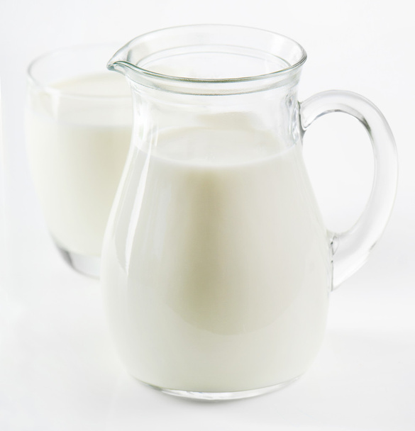 Glass jug and glass with milk - Foto, Imagem