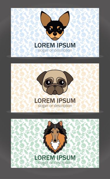 tarjetas de visita plantillas conjunto de una pequeña clínica veterinaria, perro br
 - Vector, imagen