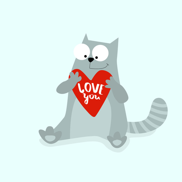 śmieszne kot szary, serce, "love you. - Wektor, obraz