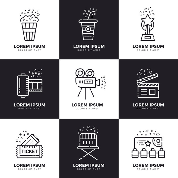 Cinema linear icons set. Vector template logo elements. - Vector, Image