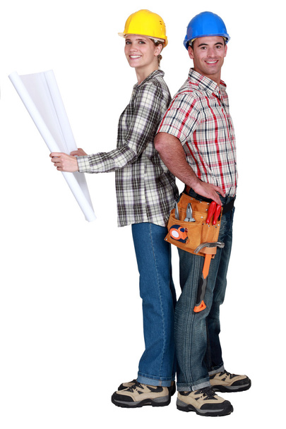 Tradespeople standing back to back - Photo, Image