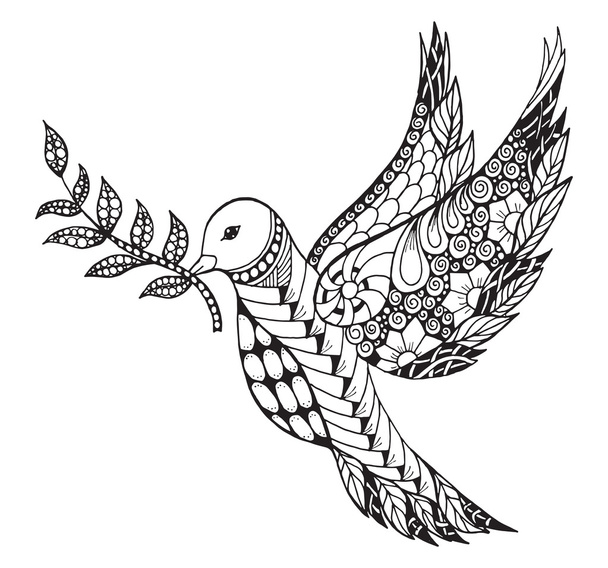 Mír Zentangle stylizované holubice s olivovou ratolestí pro mezinárodní den míru. Zdobené vektorové ilustrace. - Vektor, obrázek
