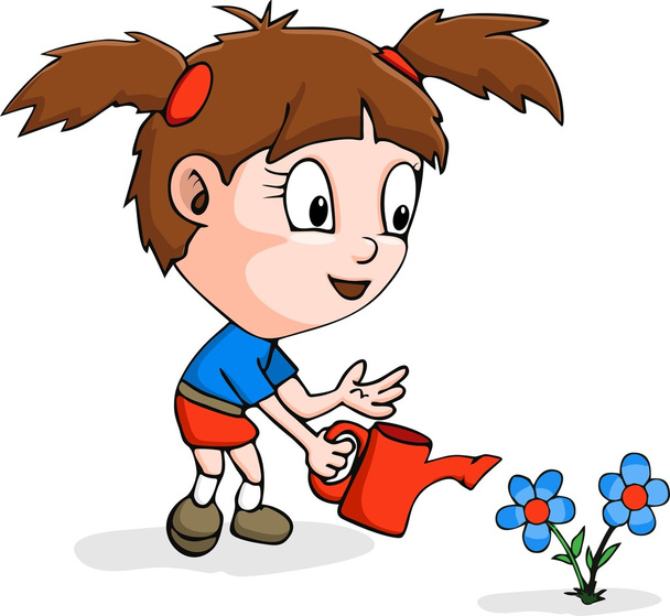 sarjakuva tyttö puutarhanhoito
 - Vektori, kuva