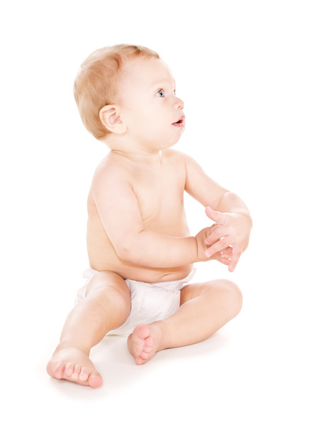 Sitting baby boy in diaper - Photo, Image