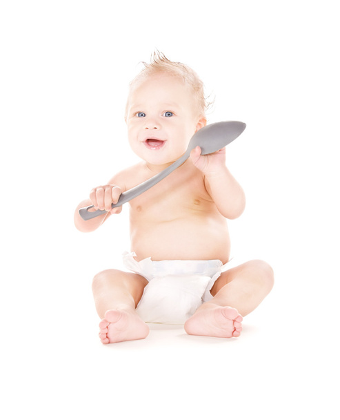 Baby boy with big spoon - Fotó, kép
