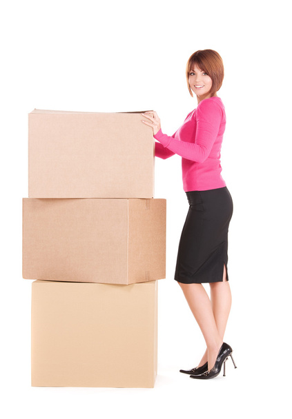 Businesswoman with boxes - Foto, afbeelding