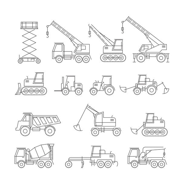 Construction Vehicles Objects Line Set - Vector, Image