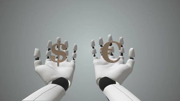 Robot Arm Compare Euro And Dolar - Foto, afbeelding