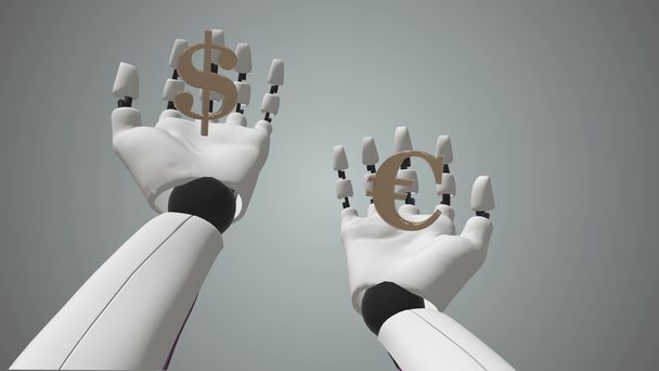 Robot Arm Compare Euro And Dolar - Foto, afbeelding