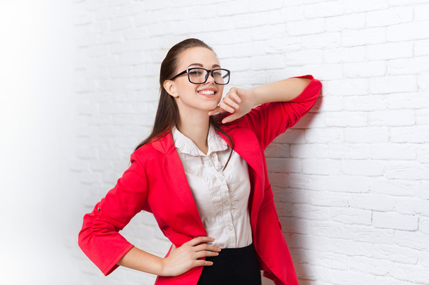 Businesswoman happy smile wear red jacket glasses - Valokuva, kuva