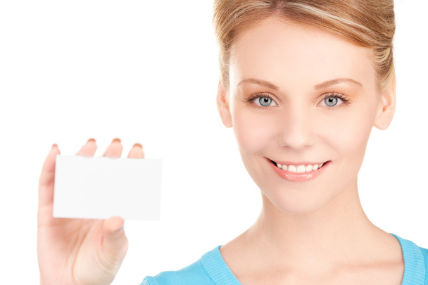 Happy girl with business card - Photo, Image