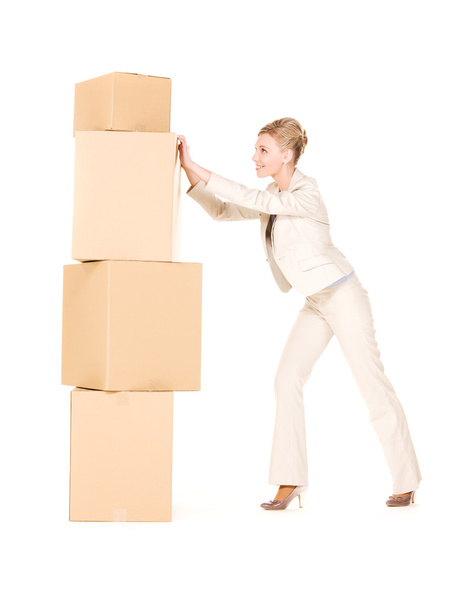 Businesswoman with boxes - Zdjęcie, obraz
