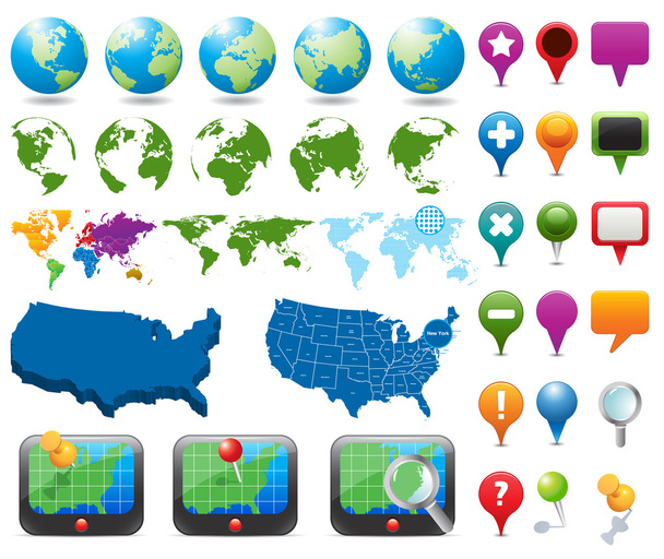 mapy a navigační ikony - Vektor, obrázek