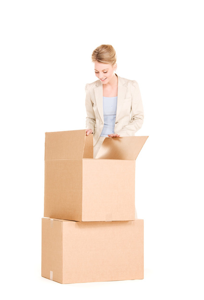 Businesswoman with boxes - Foto, Imagen
