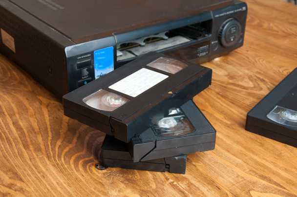 Equipment for playing VHS tapes on a wooden table - Photo, Image