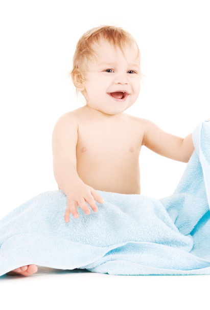 Baby with blue towel - 写真・画像