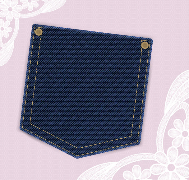 Denim jeans pocket with price or invitation label on the lace background. Vector illustration, EPS10 - Vector, Image