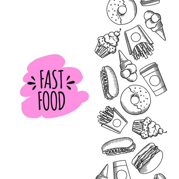 Fast food. Set of cartoon vector icons. - Vektor, kép