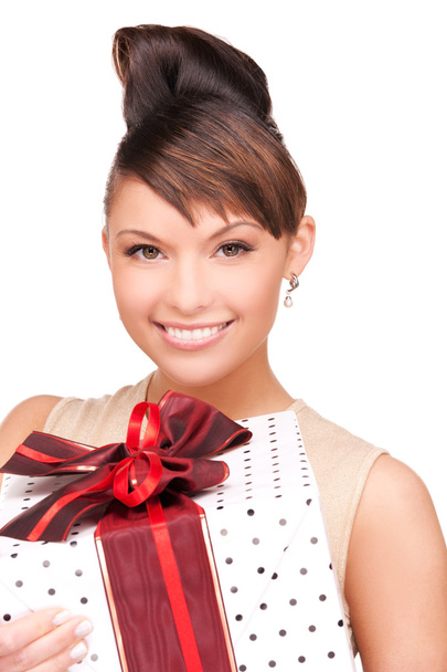 Happy woman with gift box - Фото, изображение