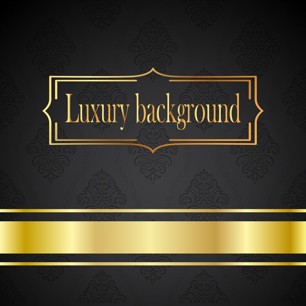 Luxury vintage vector card. Black background with beautiful ornaments and gold frame. - Vector, Image