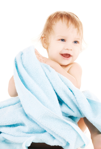 Baby with blue towel - Foto, Imagen